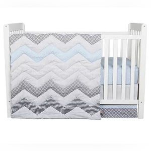 Trend Lab “Blue Taffy” Blue and Grey Chevron Crib Bedding Set